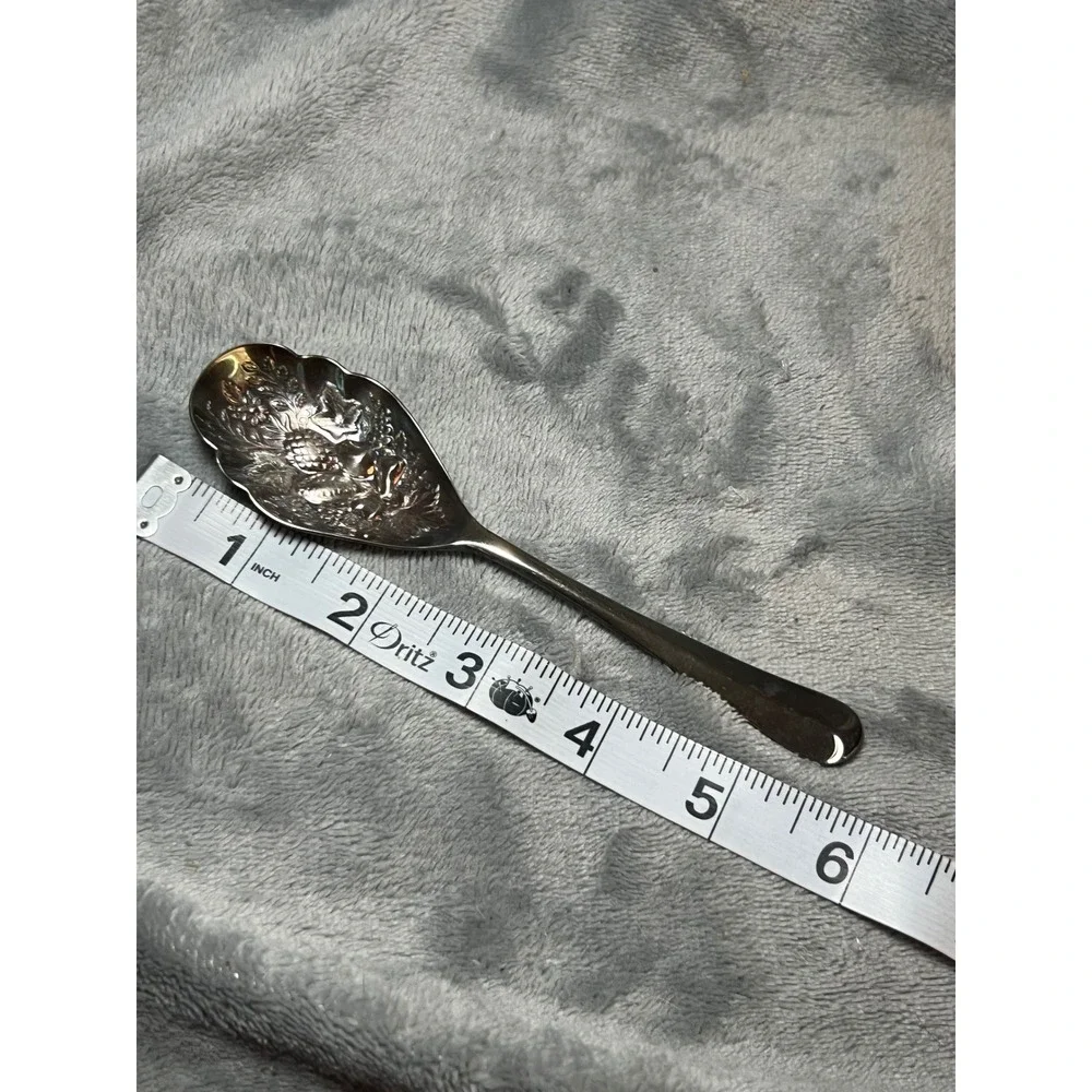 1847‎ Rogers Bros Silverplate Berry Spoon Fruit Design Repousse Serving Spoon